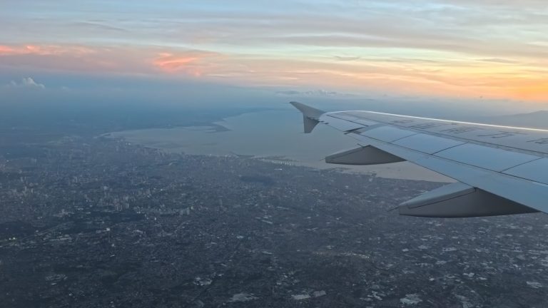 Stunning sunset views over the landscape from my Manila to Guangzhou flight – captured from the airplane window.